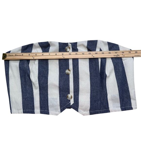 Anthropologie Flat White Strapless Button-Front Crop Top - Picture 6 of 8